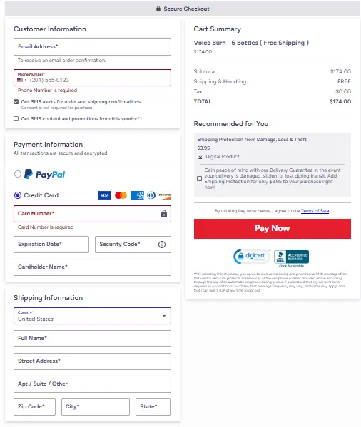Volca Burn - Secure Checkout Page